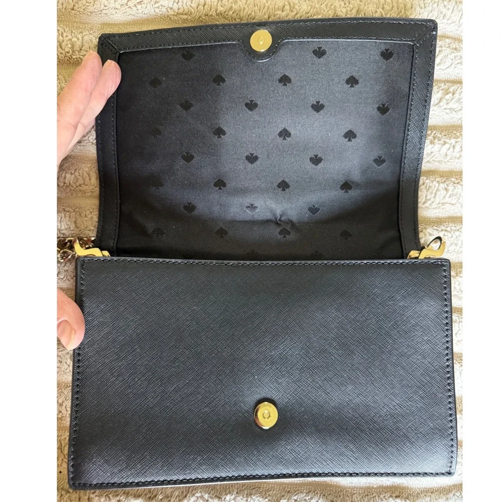 Kate Spade New York Black Saffiano Leather Chain Crossbody Bag Gold Hardware